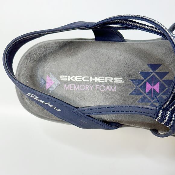 SKECHERS Memory Foam Reggae Slim Stretchy Comfort Sport Sandal Blue Gray Sz 9 - Picture 7 of 9